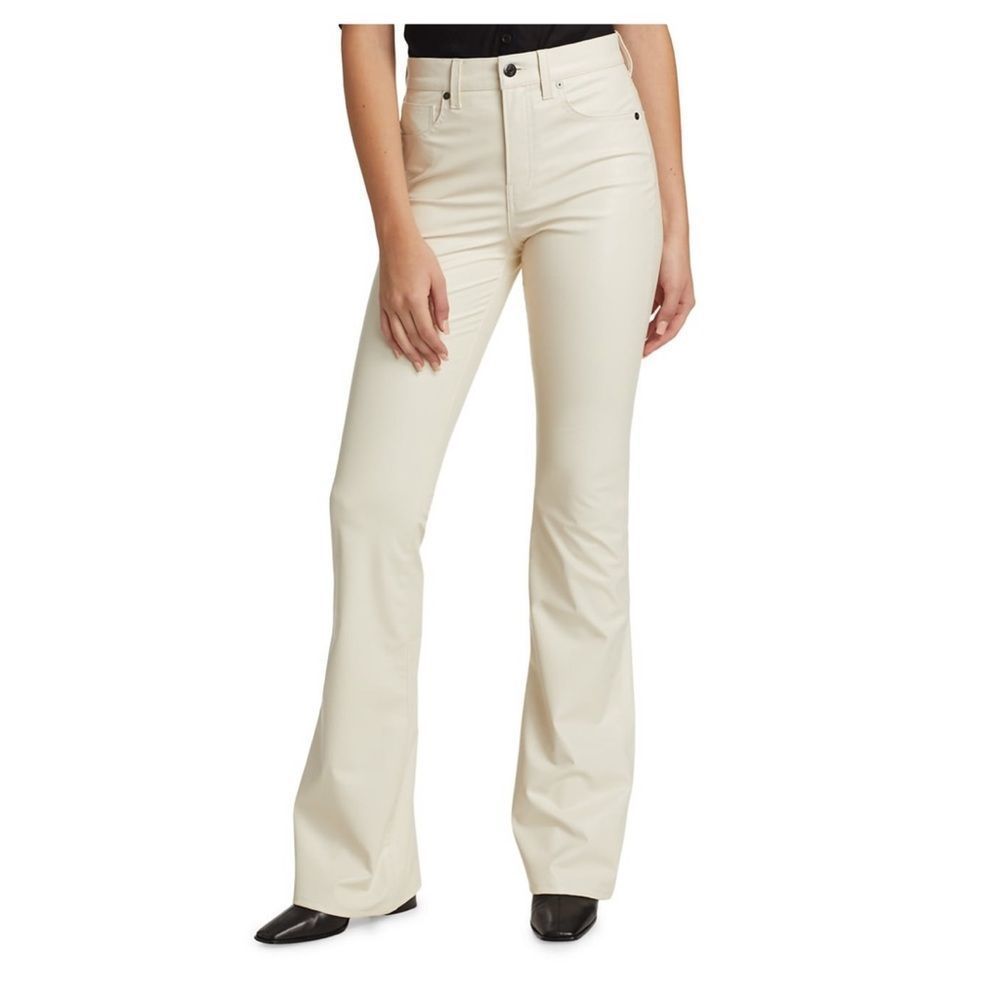 Veronica Beard NWT 
Beverly Faux winter white soft Leather Flared Leg Jeans